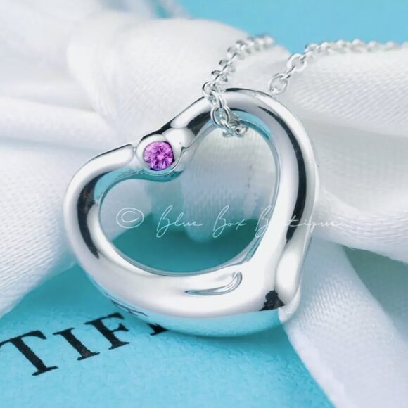 Tiffany & Co. Jewelry - Tiffany & Co. Pink Sapphire Necklace Elsa Peretti Open Heart Pendant 16mm in Sil
